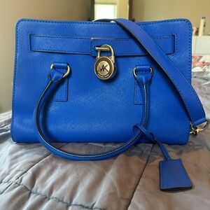Michael Kors Hamilton Saffiano Leather medium satchel in dark blue